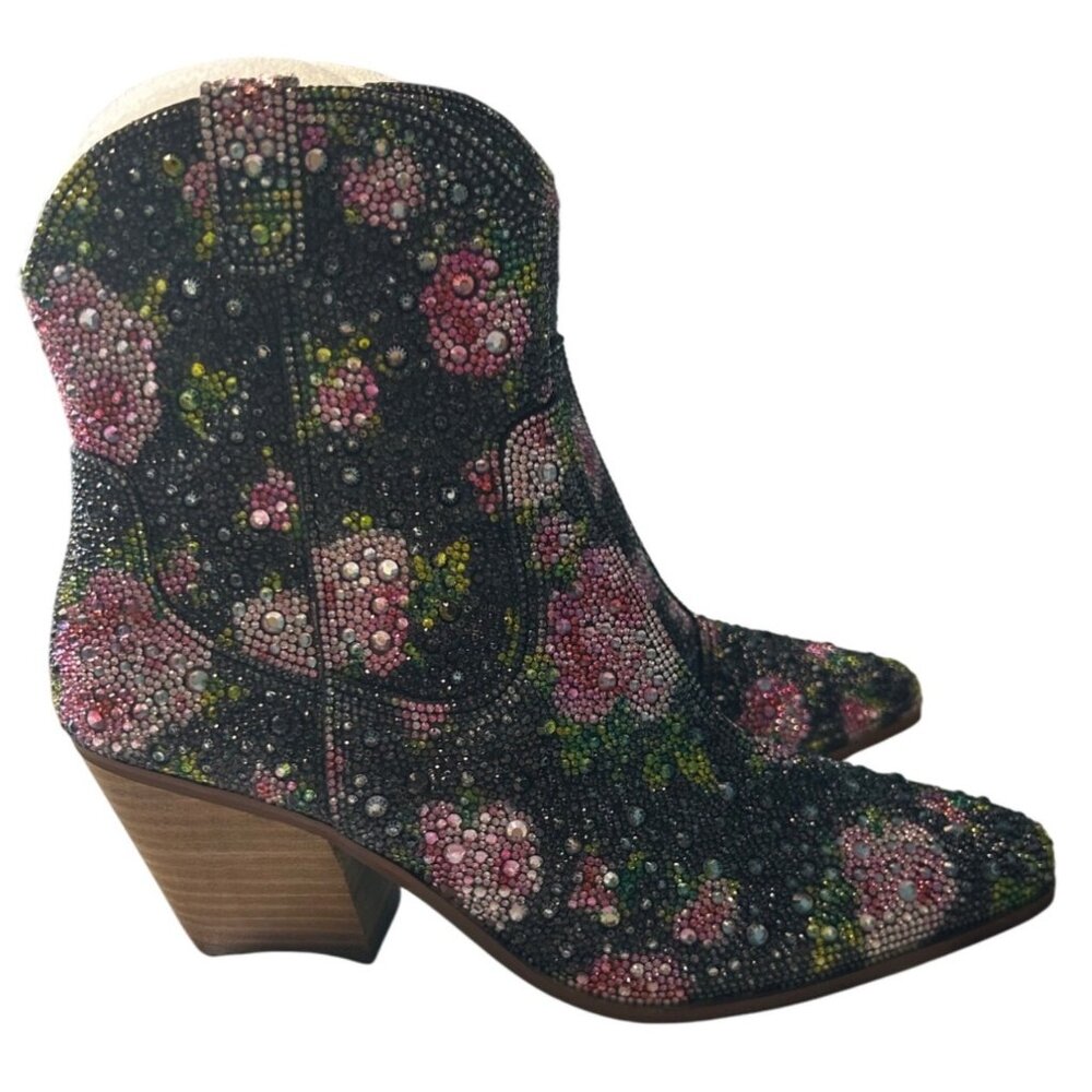 Betsey Johnson Diva Black Rhinestone Western Boots – Size 8 – Rare & Sold Out! - Picture 6 of 11